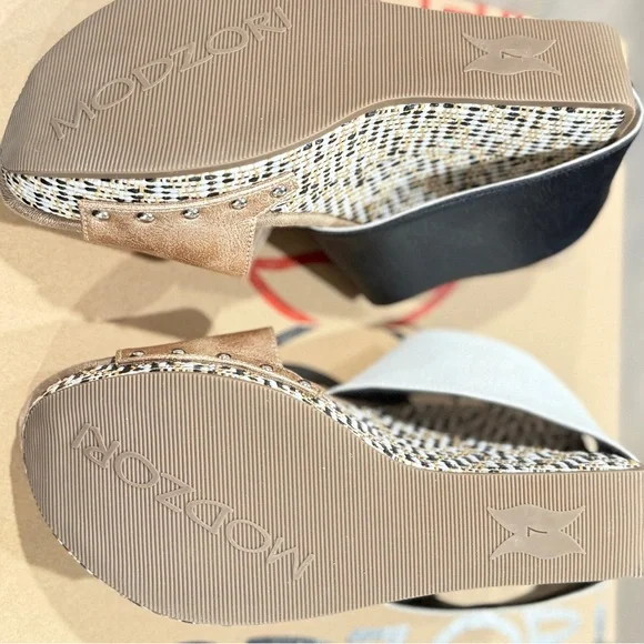 Stylish Black and White Sandals Modzori Reversibles style 191303 wedge - Picture 3 of 6